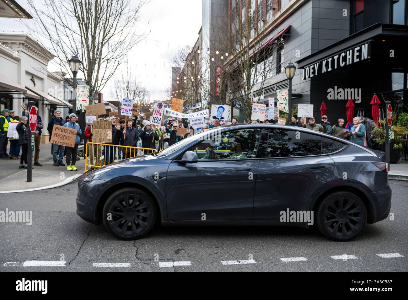 Tesla Outrage Seattle, USA. 22nd Mar 2025. Just after 10:00am Activists descend on ...