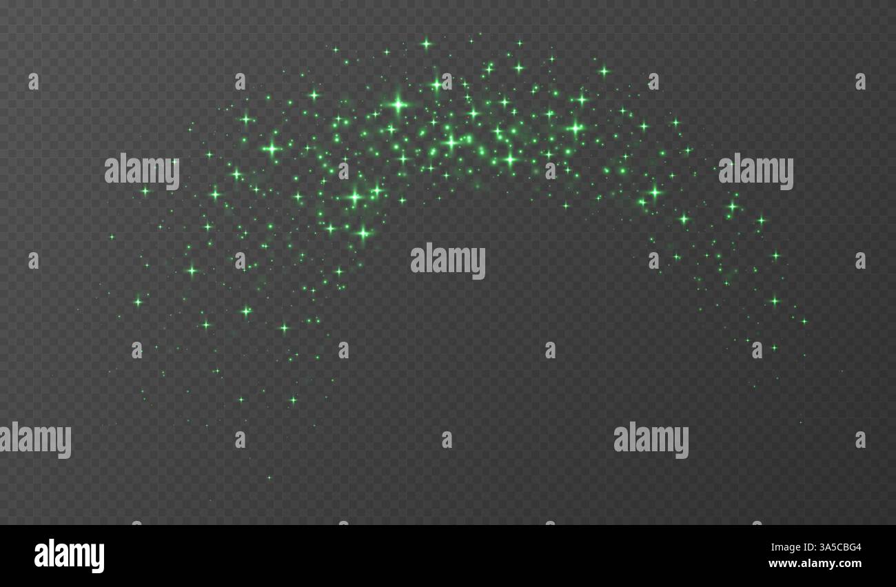 Green sparkling stars, shiny particles light effect, transparent flying ...