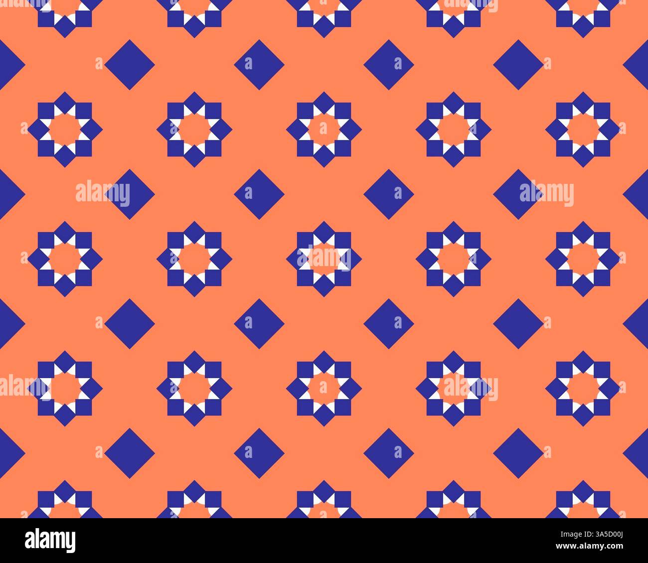 Seamless geometric pattern with blue stars and diamonds on an orange ...