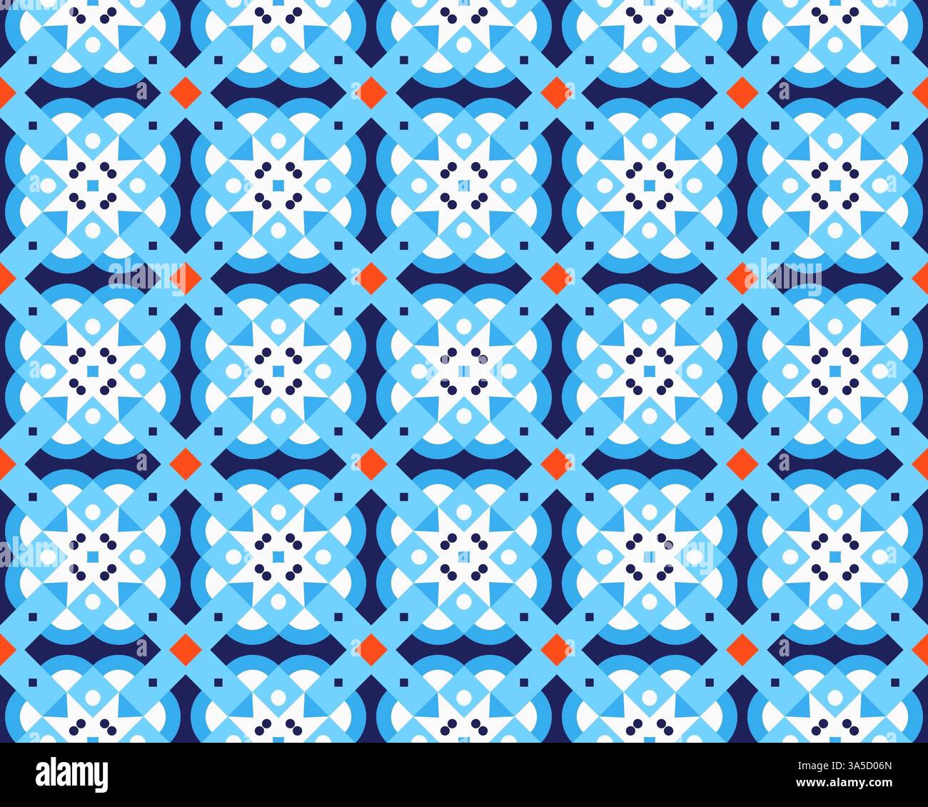 Blue and White Geometric Tile Pattern Stock Photo