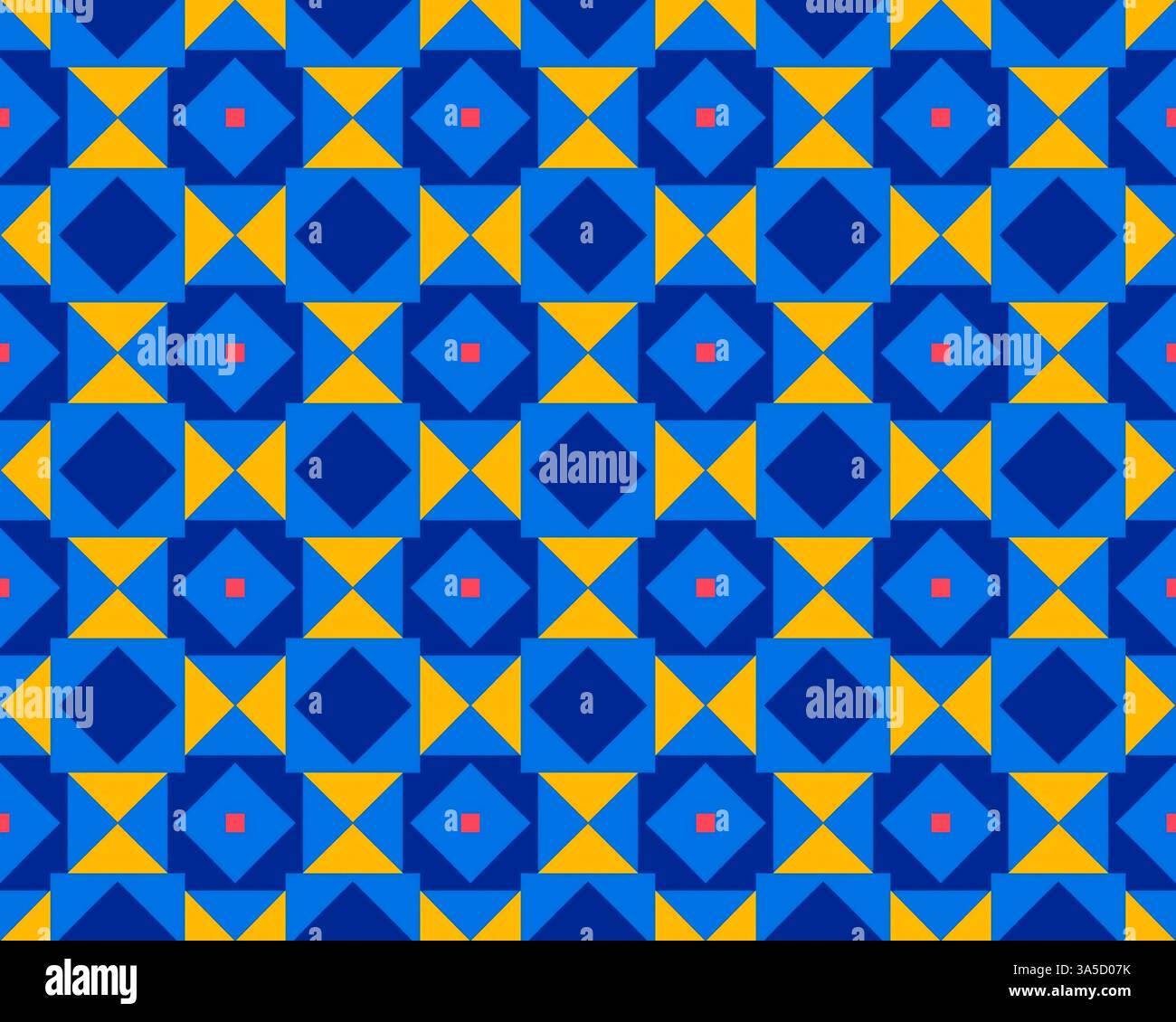 A vibrant geometric pattern with blue, yellow, and red shapes forming a ...