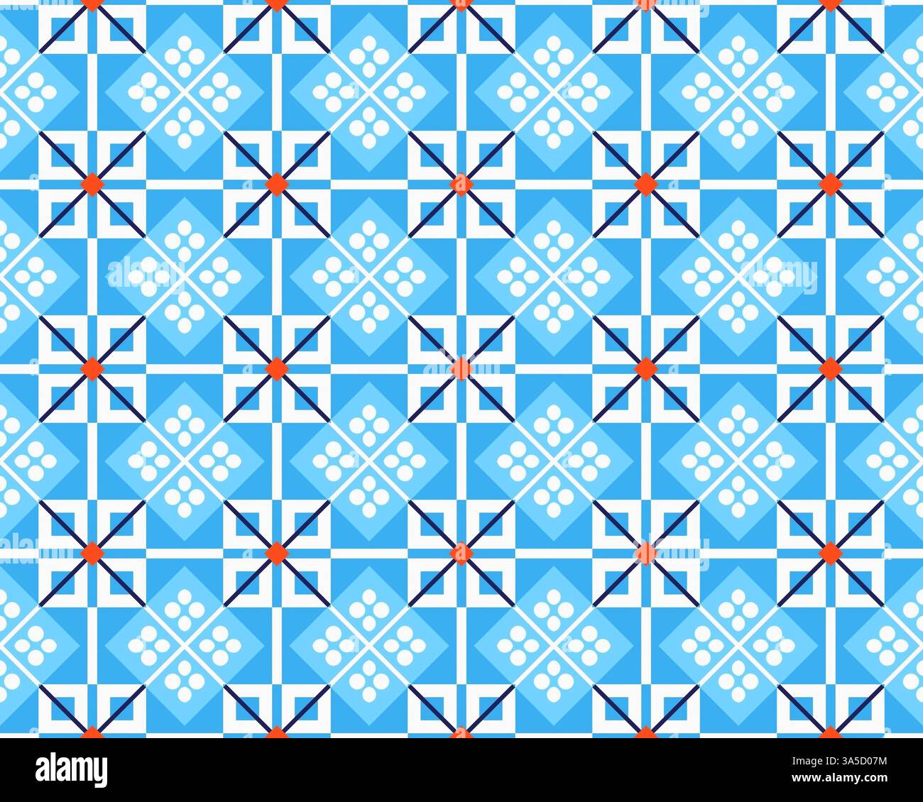 Blue and White Geometric Tile Pattern Stock Photo