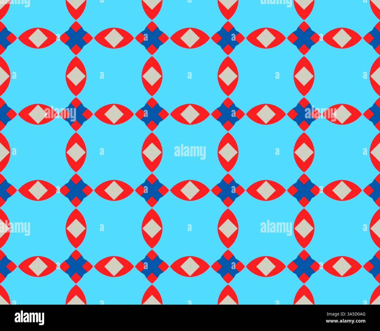 Intricate design combines red and blue shapes on a light blue ...