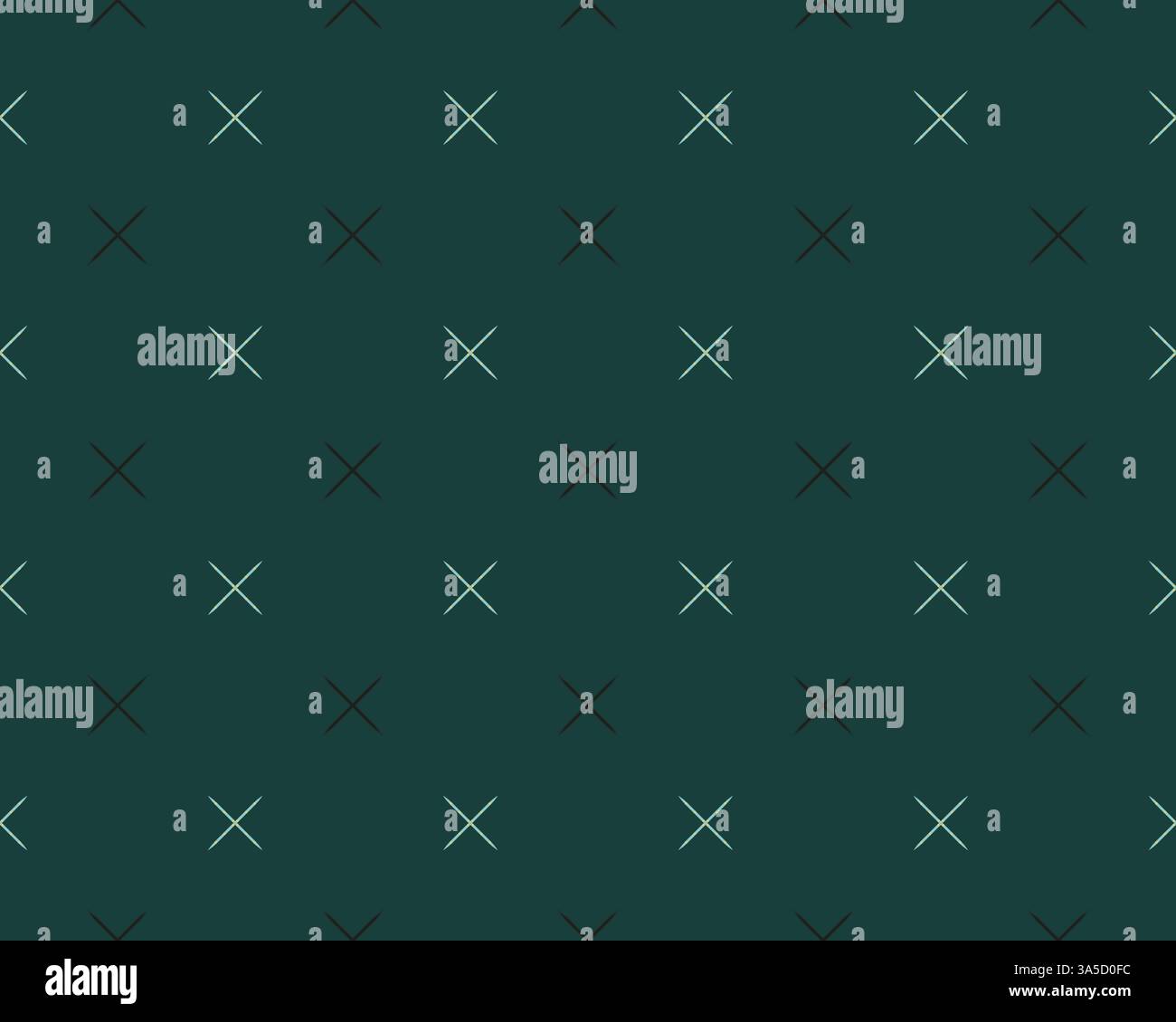 Stylish seamless pattern showcases evenly spaced cross shapes against a rich dark green background, ideal for various design uses. Stock Photo
