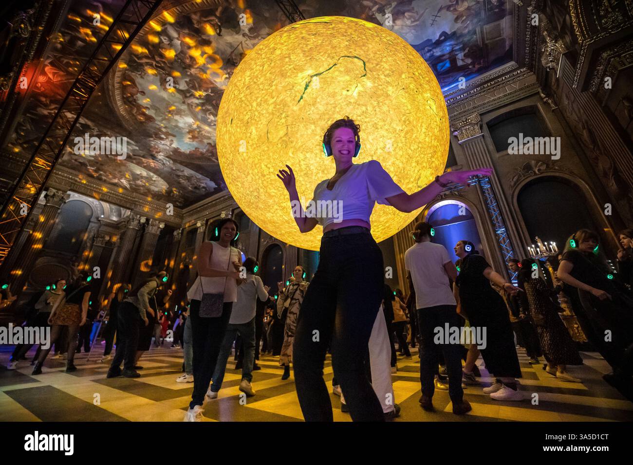 London, UK. 22nd March, 2025. Silent Disco under ‘Helios’, the new ...