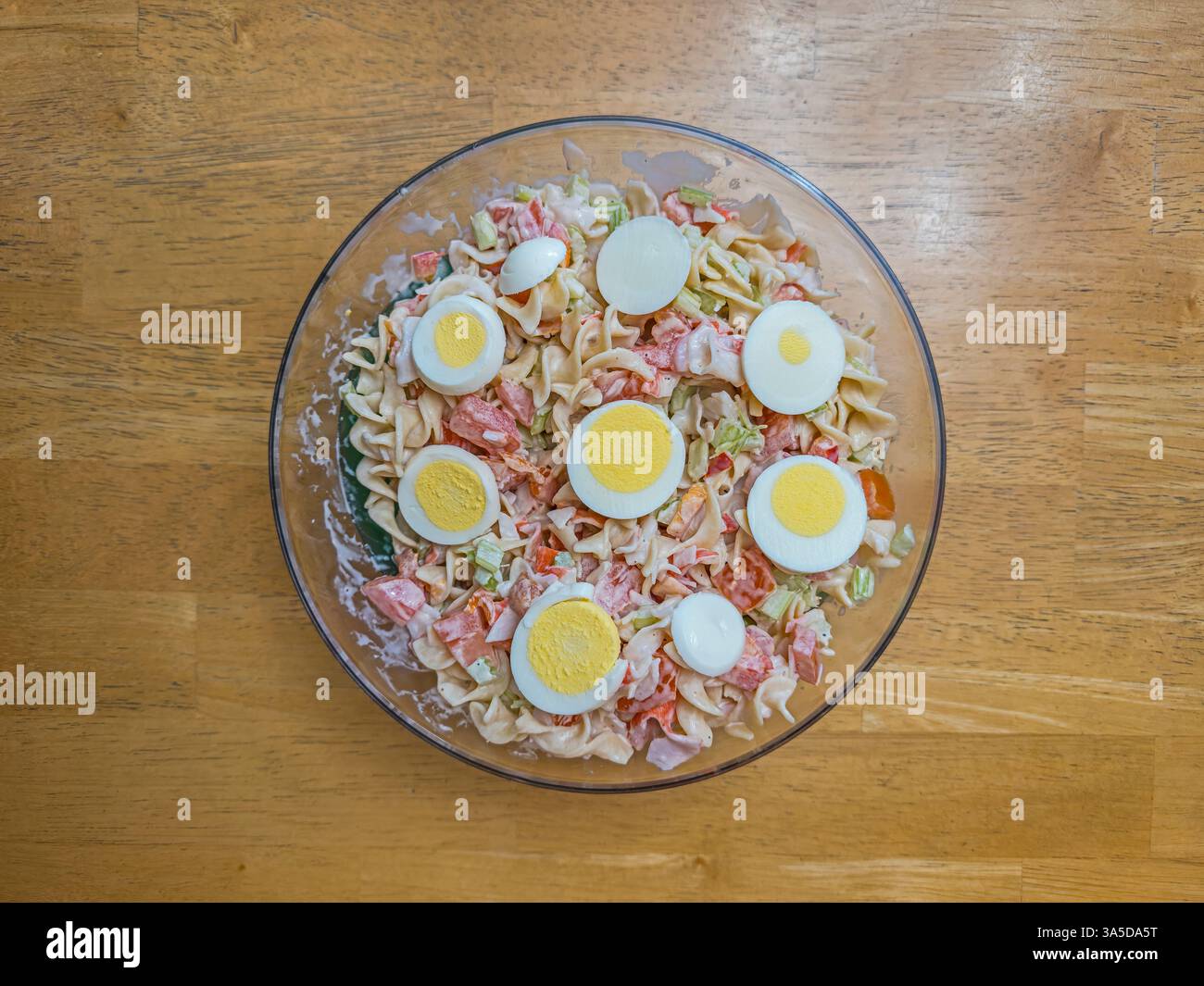 Pollock Fish Salad with Corkscrew Pasta - Smartphone Captured Stock Image