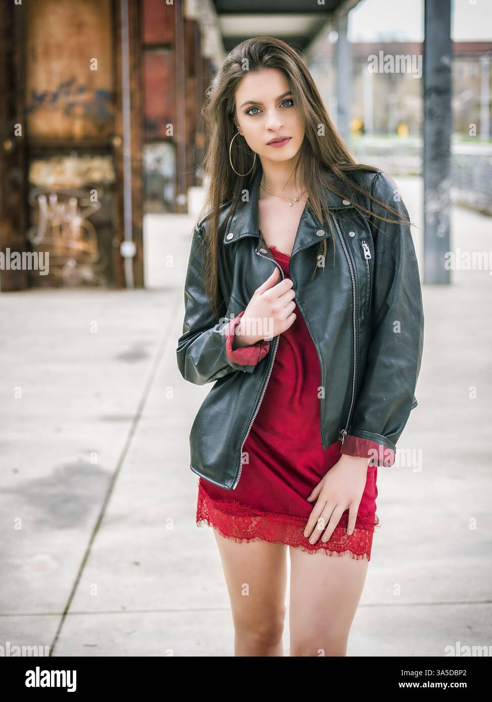 mini dress with leather jacket Red Mini Dress Leather Jacket Celebrity Looks Style Inspiration
