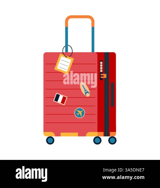 Suitcase with travel stickers. Travel-themed vector illustration elements Stock Vector