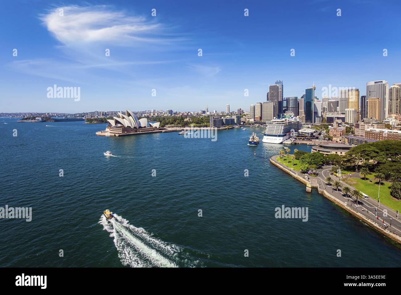 Epic journey to the end of the world. The famous Sydney Harbor and ocean port. Sidney is the largest and oldest city in Australia and the capital of N Stock Photo
