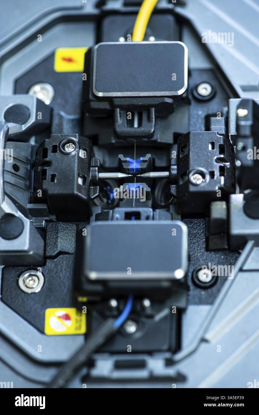 Device for mounting optical cable. Optical internet Technology concept ...