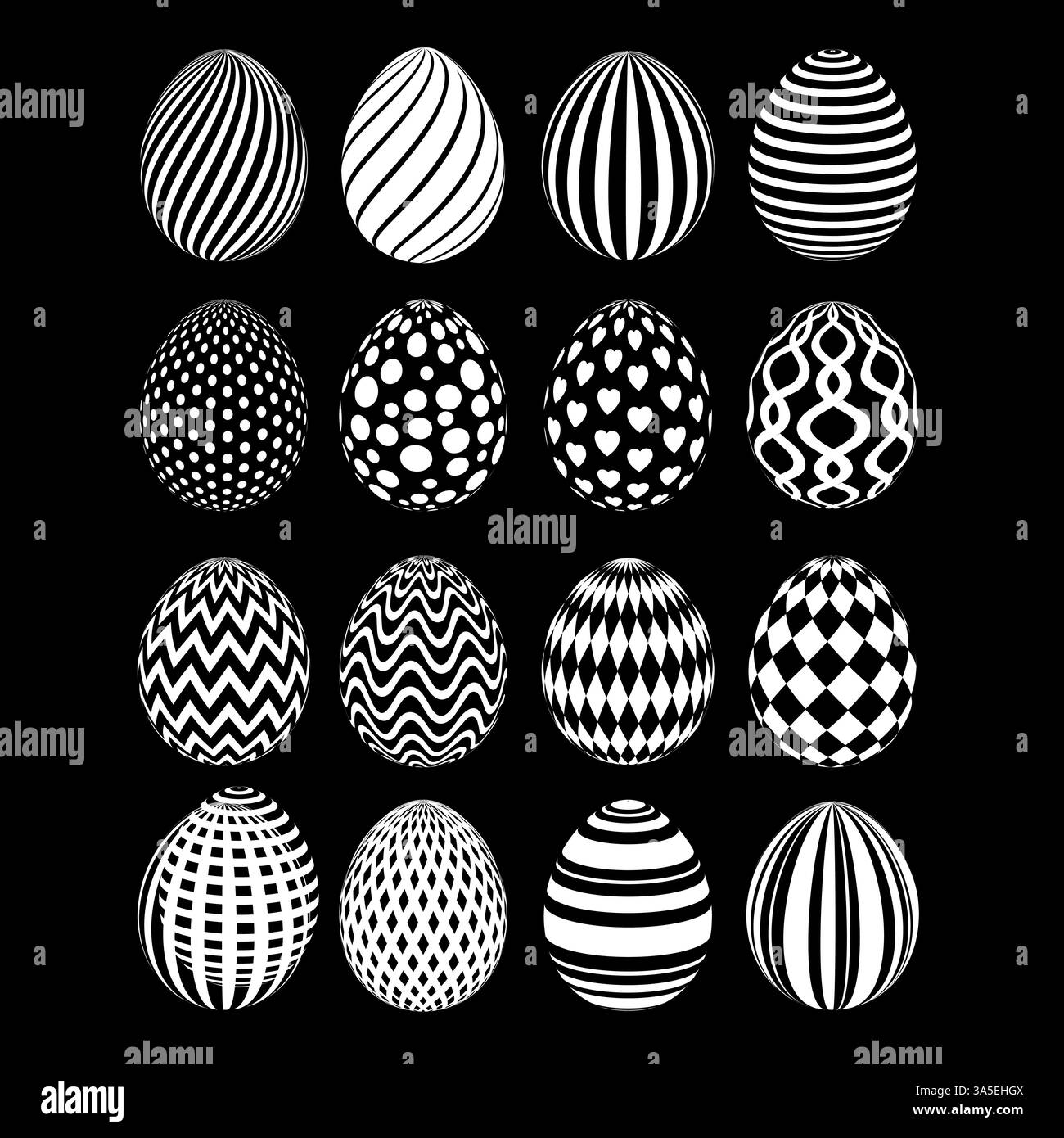 Set Easter eggs on black background. Happy Easter eggs ornament. Vector ...