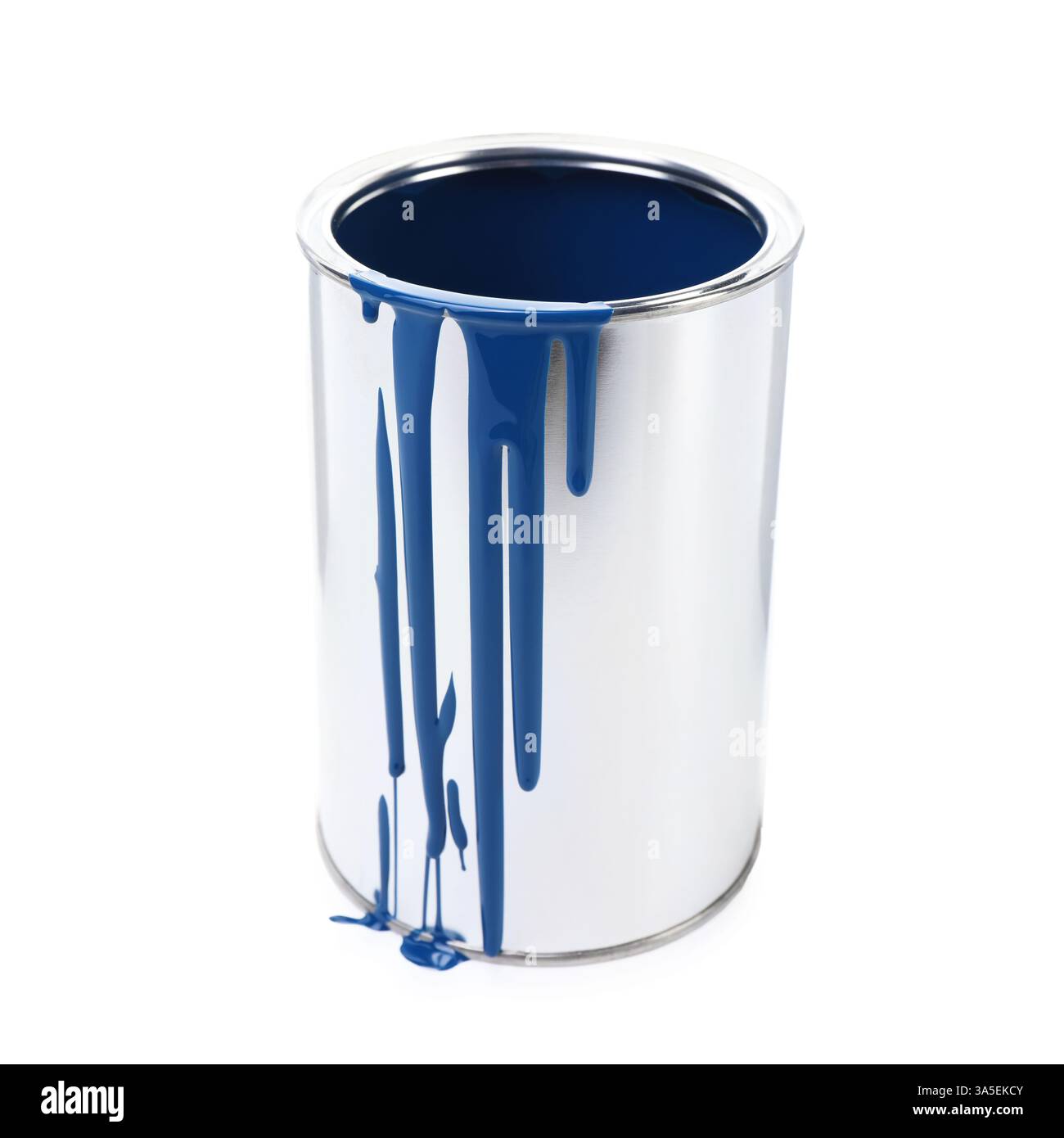 Can of blue paint isolated on white Stock Photo - Alamy