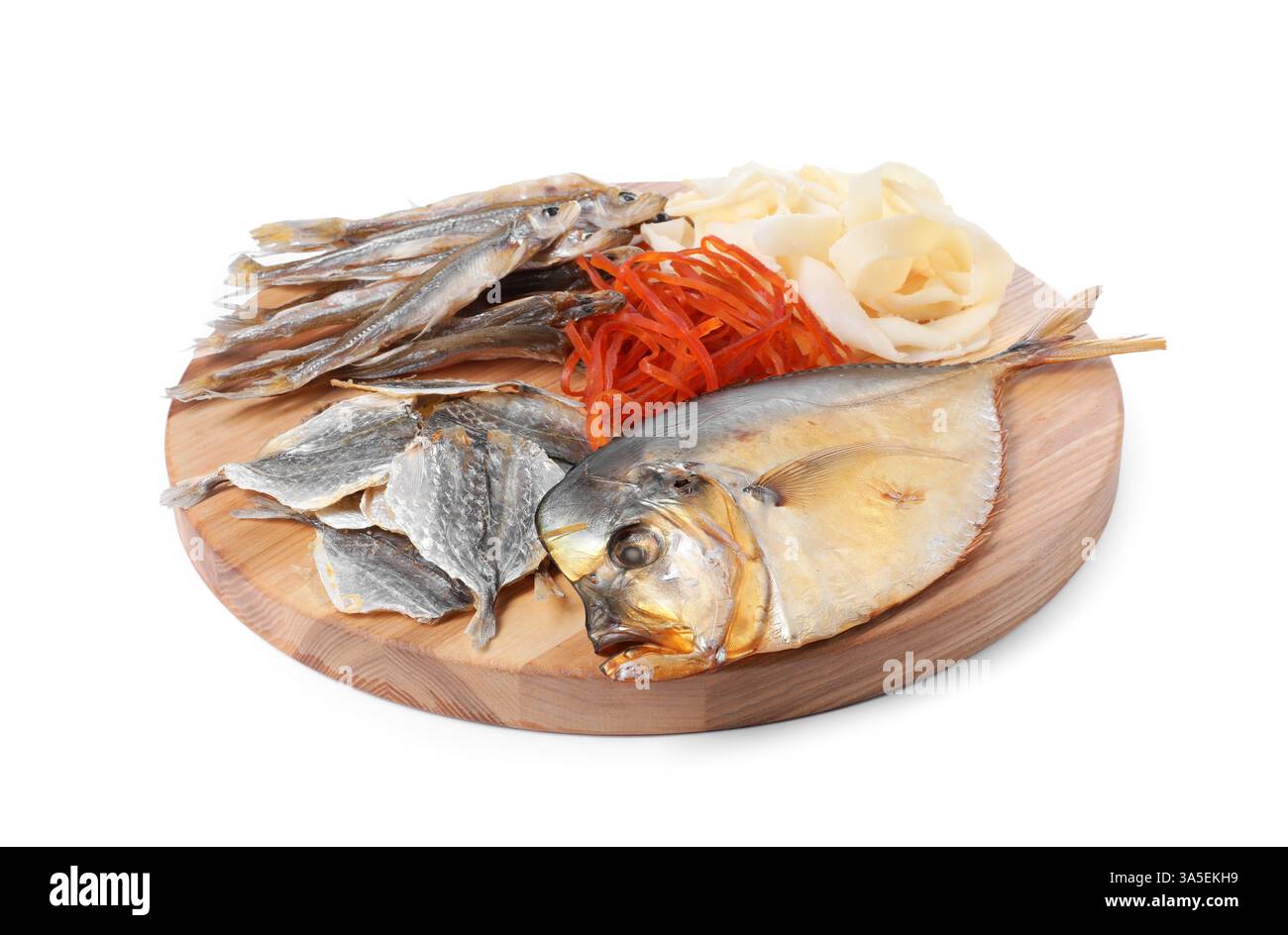 Many different dried fish snacks isolated on white Stock Photo - Alamy