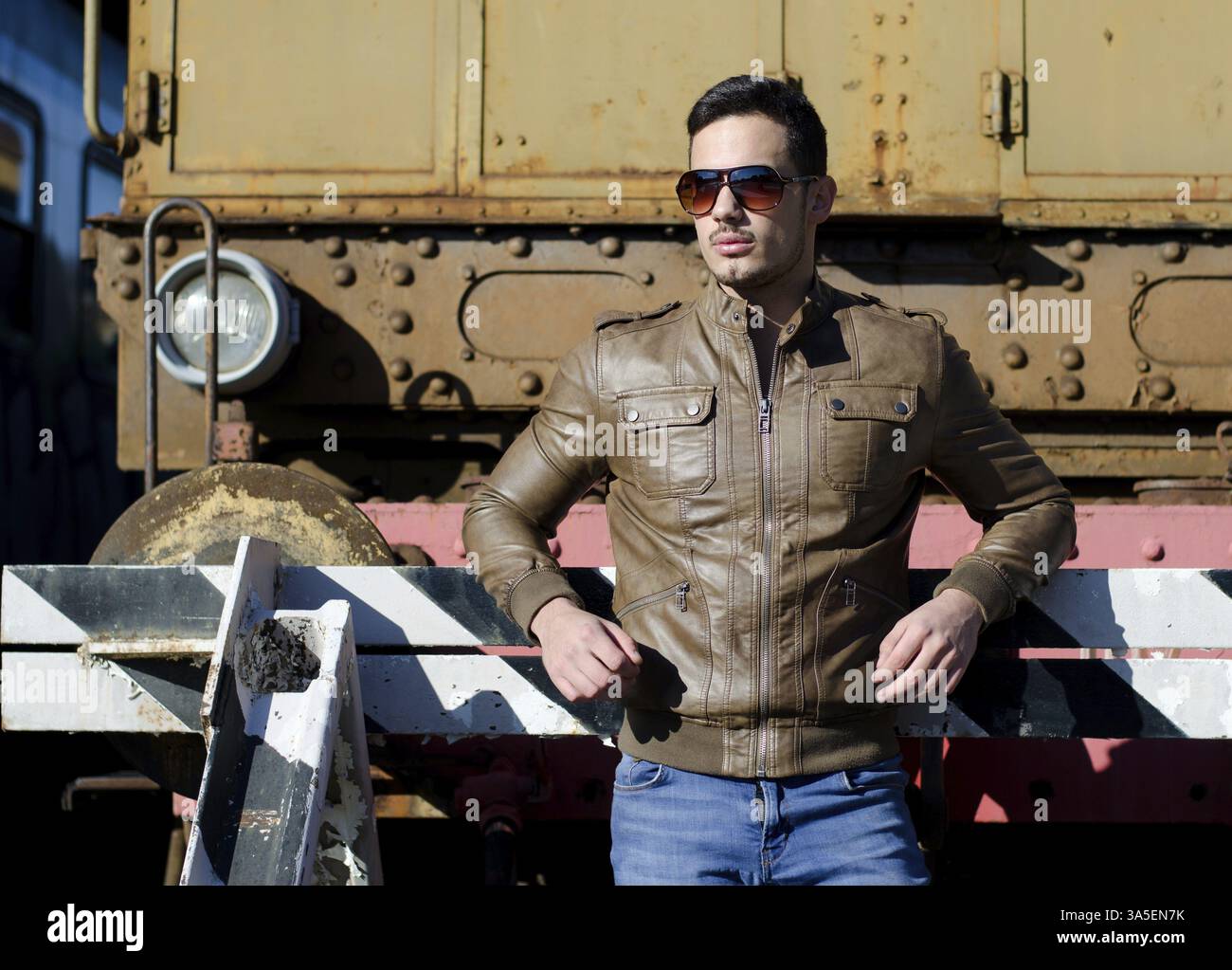 Old man in leather jacket hi-res stock photography and images - Alamy