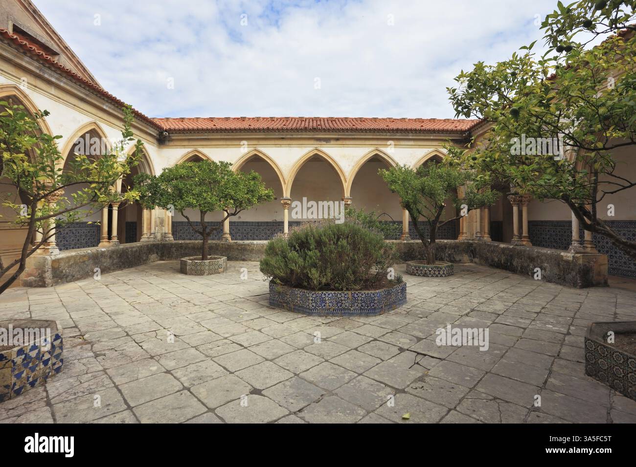 The cozy courtyard with a gallery. The center stone is round bed Stock ...