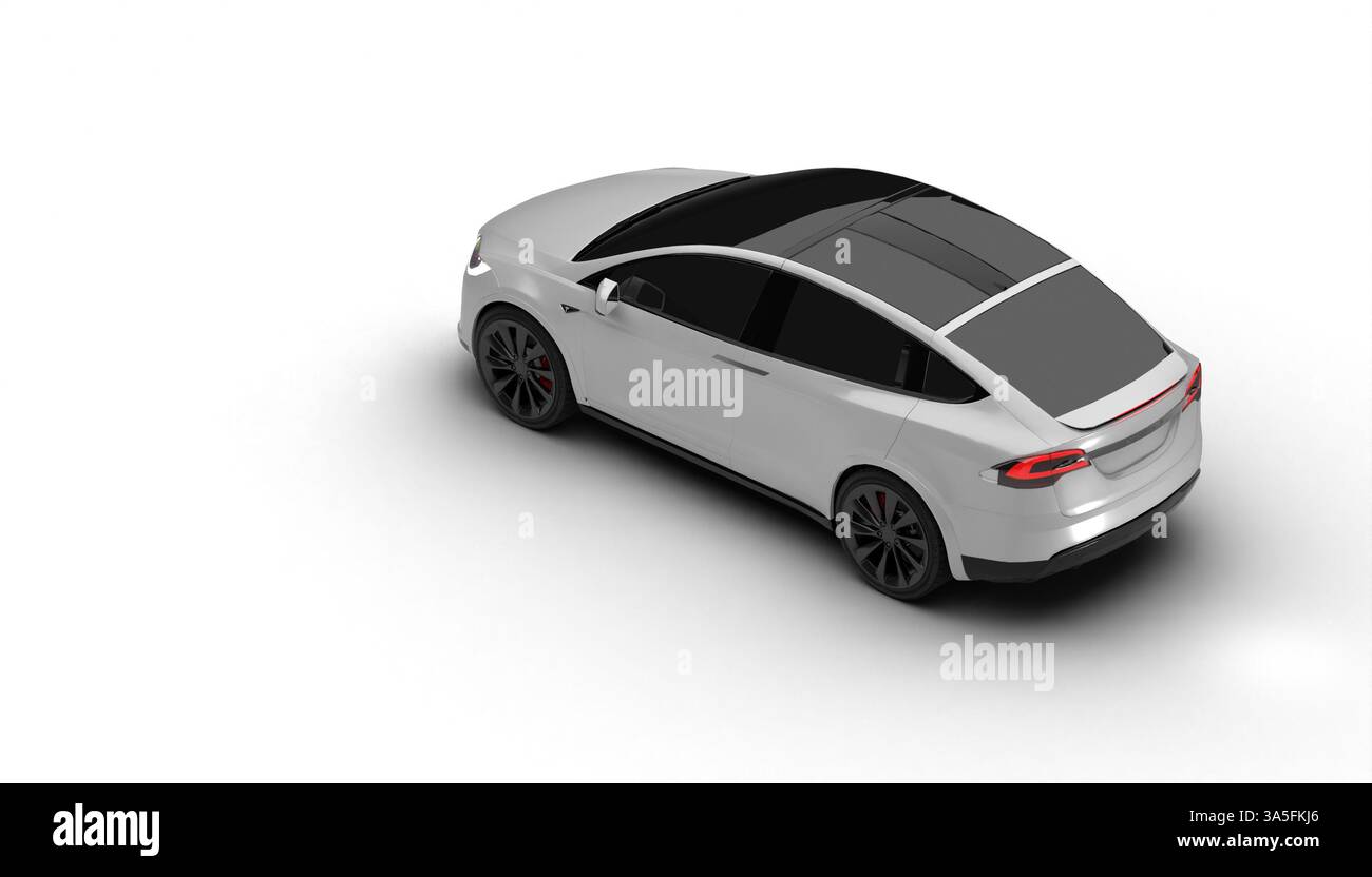 Izmir, Turkey - Mar 19 2025: White background, top-down full rear view ...