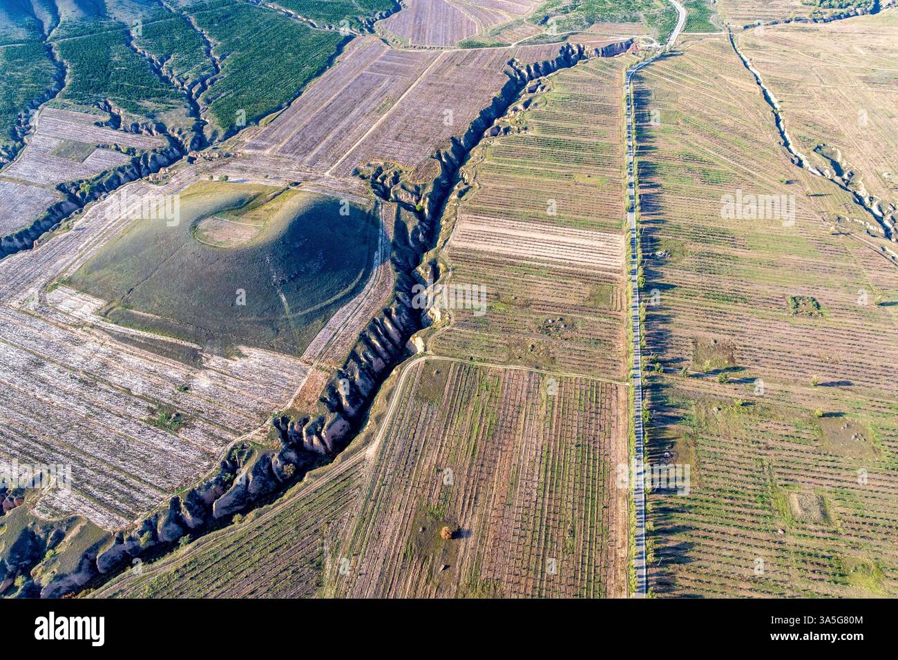Aerial view of an eroded extinct volcano in the volcano geologic park ...