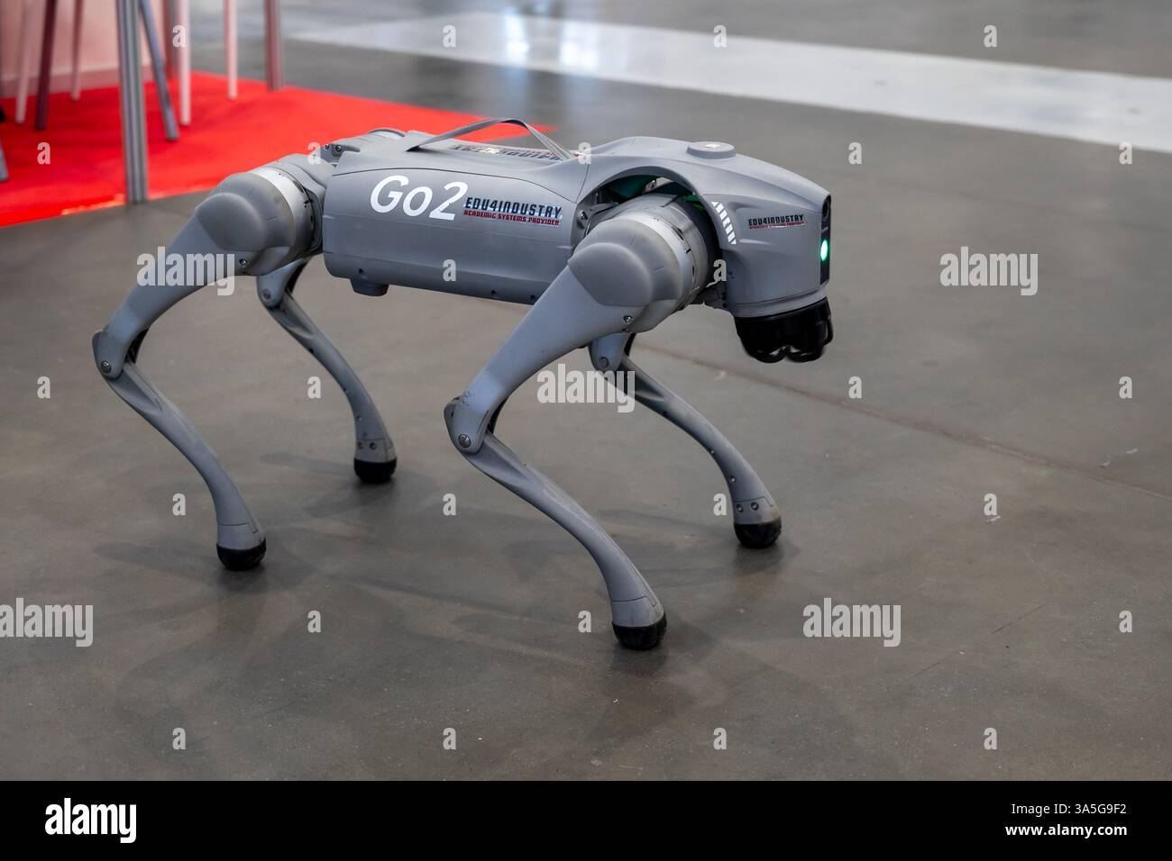 Lublin, Poland, 20 March 2024 GO2 edu4industry intelligent walking robot dog on display at educational fair Stock Photo