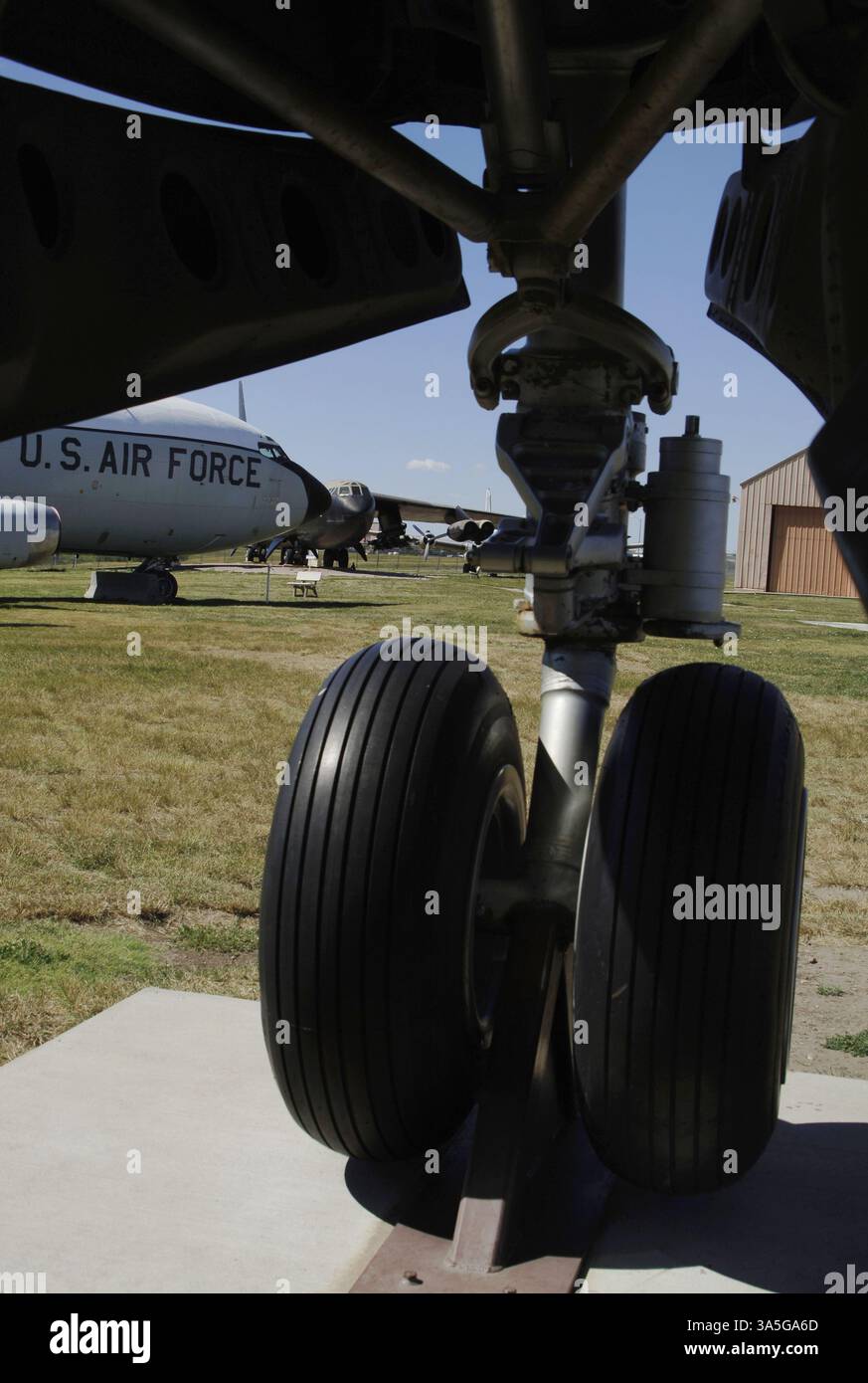 Boeing B-29 Superfortress. U.S. four-engine propeller-driven heavy bomber. Produced by Boeing between 1943 and 1946, the first prototype made its maiden flight from Boeing Field, Seattle, on 21 September 1942, entering service on 8 May 1944. It was used mainly by the United States during the last phase of World War II and the Korean War (1950-1953). It was designed with cutting-edge technology for its time, including a pressurized cabin, dual-wheeled tricycle landing gear, and an analog computer-controlled fire-control system, which allowed one gunner and a fire-control officer to remotely dir Stock Photo