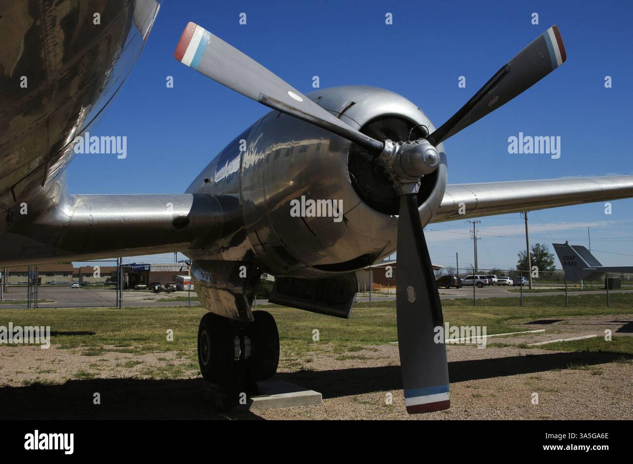 C-131D Samaritan. U.S. twin-engine military transport aircraft, produced between 1954 and 1956 by Convair. The C-131D Samaritan is the military version of the Convair 340 series of twin-engine commercial aircraft. They were mainly used by the USAF (United States Air Force) for aeromedical casualty evacuation. Detail of one of the engines. South Dakota Air and Space Museum. Box Elder, South Dakota, United States. Stock Photo