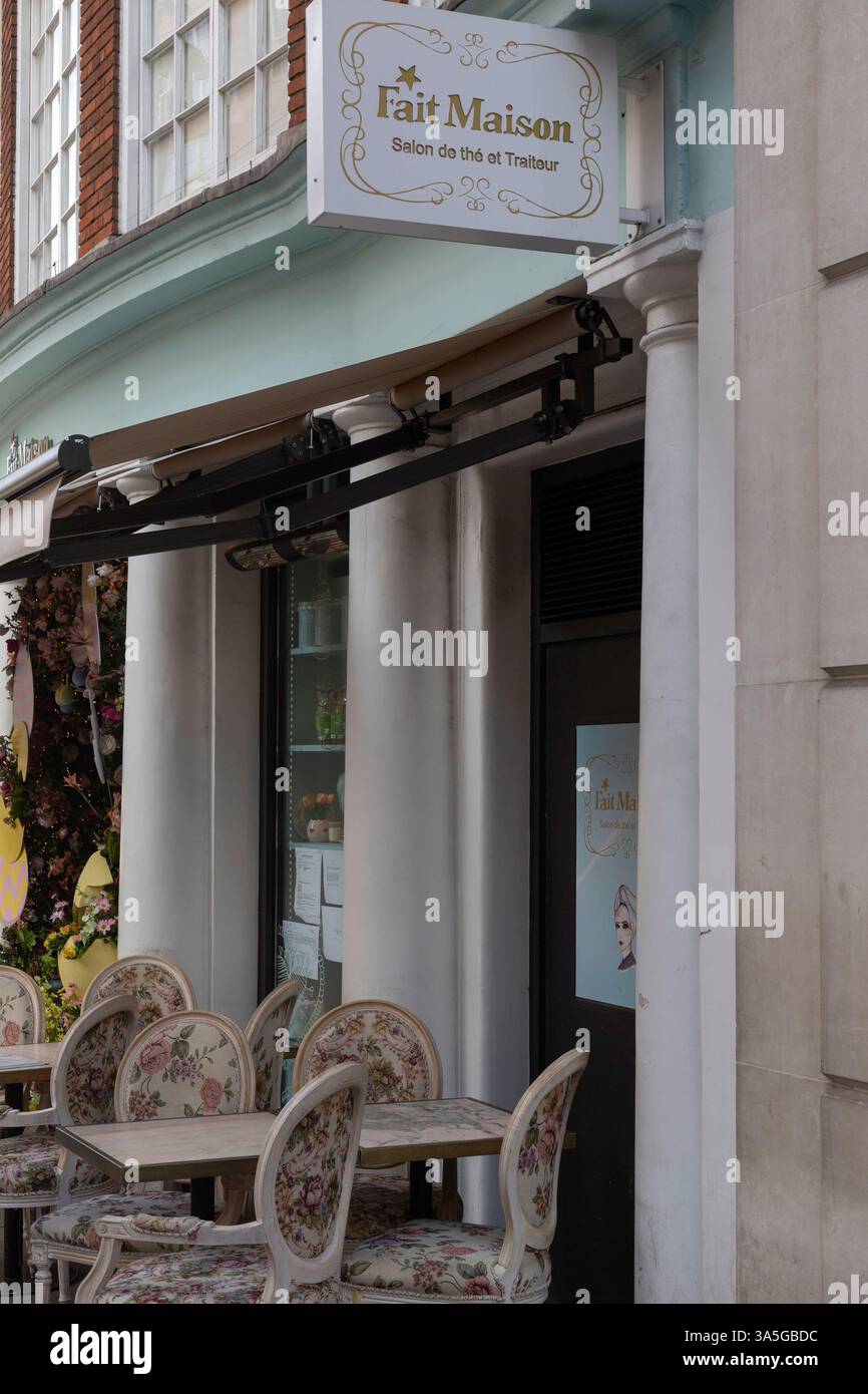 LONDON, UK - MARCH 19, 2025:  Exterior view of Fait Maison patisserie restaurant in Berkeley Street, Mayfair Stock Photo