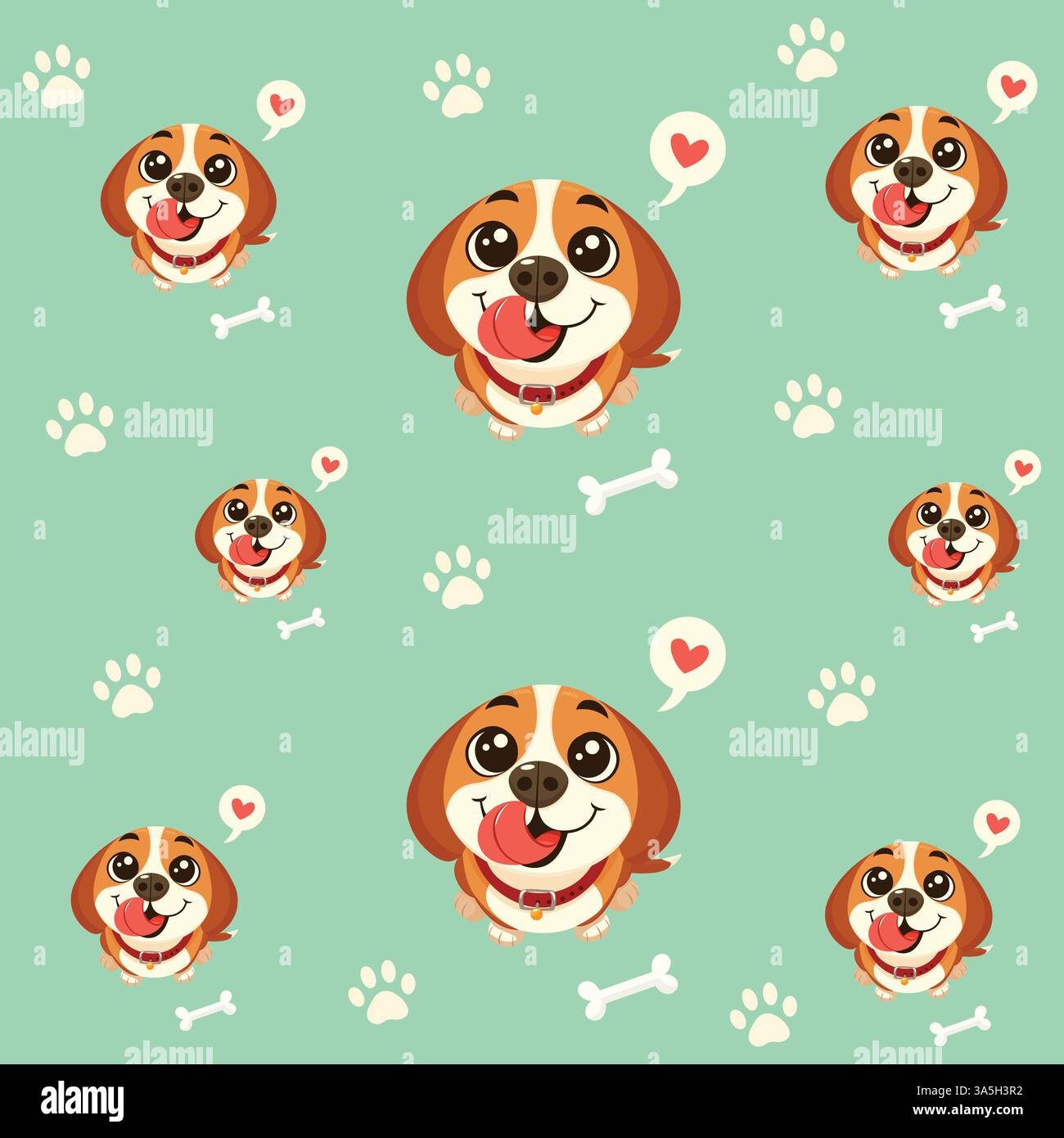 Pattern with Cute Puppy Paw Prints and Bone Flat Vector Illustration ...