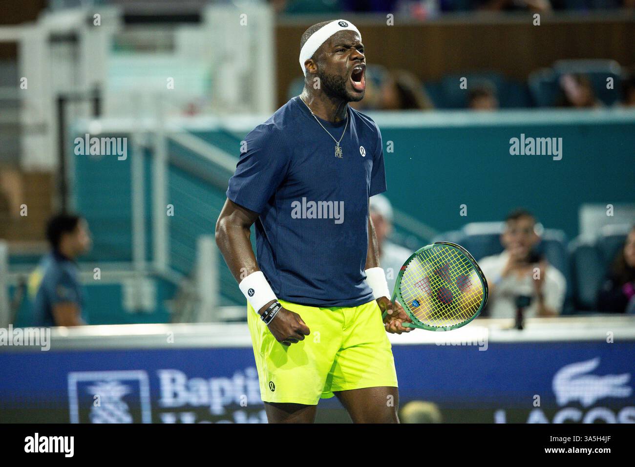Frances Tiafoe of The United States celebrates during the Miami Open