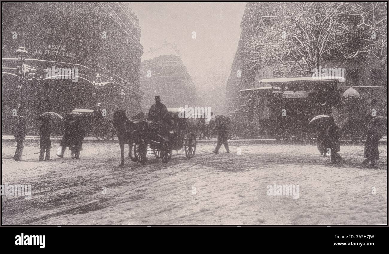 History of France. Paris. Street scene. 19th century. Bourgeois family boarding a horse carriage. Engraving, 1864