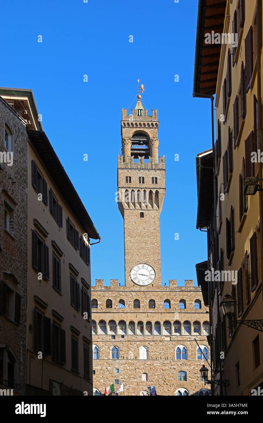 Florence, FI, Italy - March 3, 2025: Tower of PALAZZO VECCHIO menaing ...