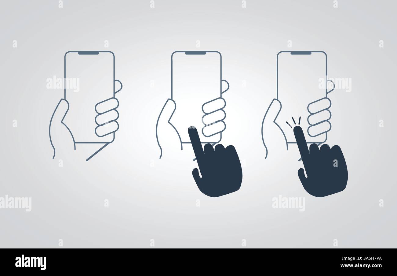 Hand touch screen smartphone icon, Hand holding smartphone icon, phone ...