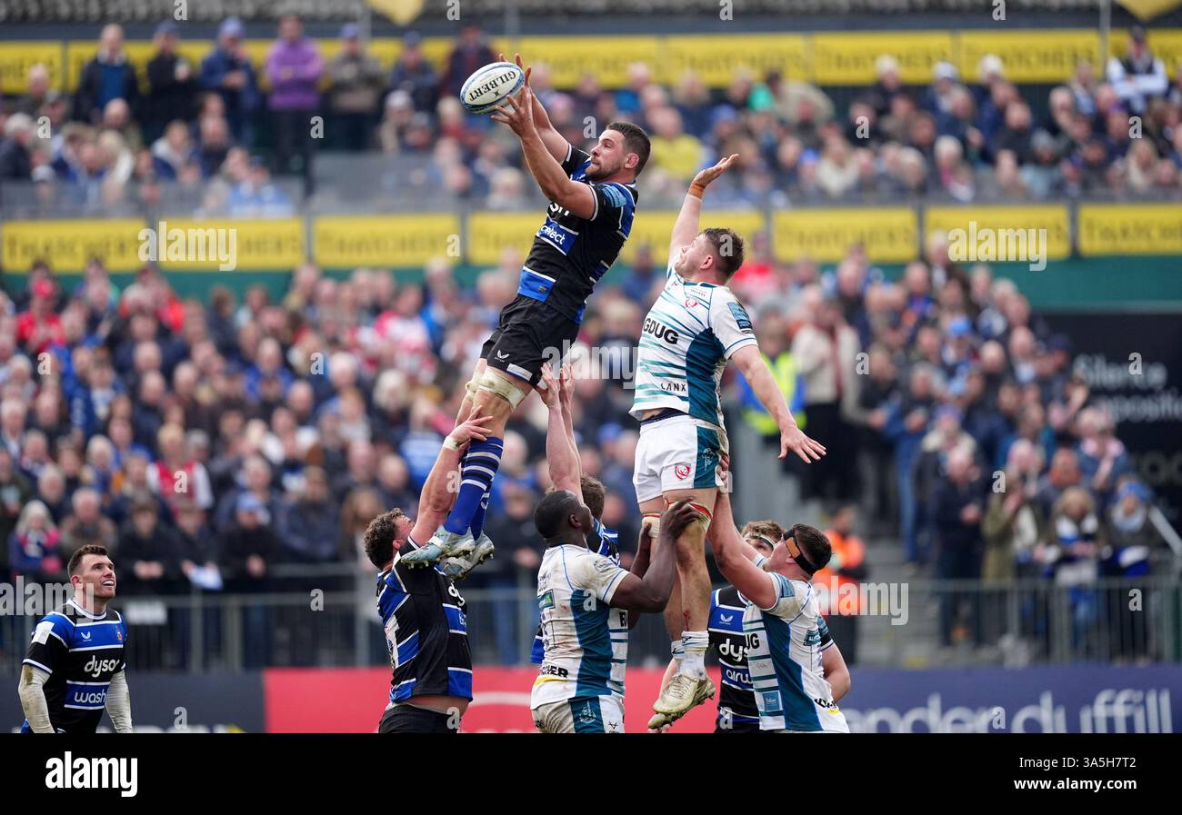 Bath's Charlie Ewels wins a line out during the Gallagher Premiership ...