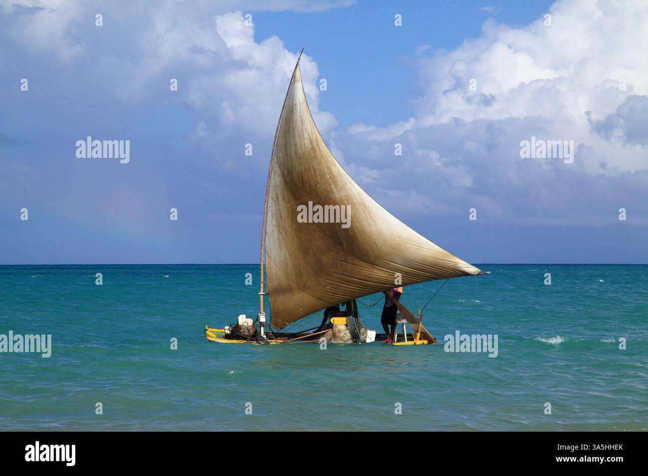 Saling Raft Brazil , Alagoas State, Maceio. Traditional jangada - wooden fishing ...