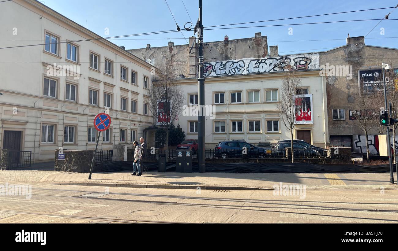 Exterior view of the Museum of Independence Traditions in Łódź, Poland. Old crumbling Polish public building - Smartphone Captured Stock Image