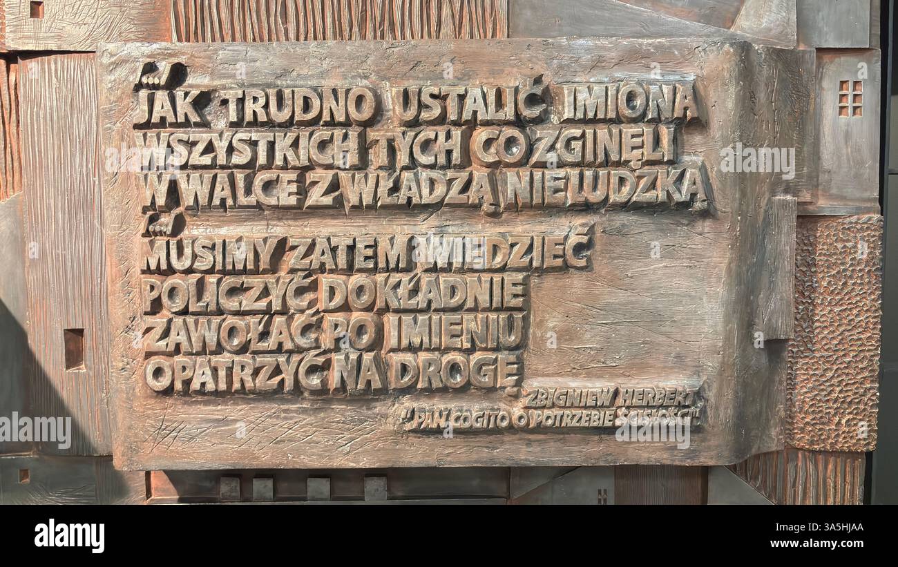 Metal Polish monument wording in a Museum - Smartphone Captured Stock Image