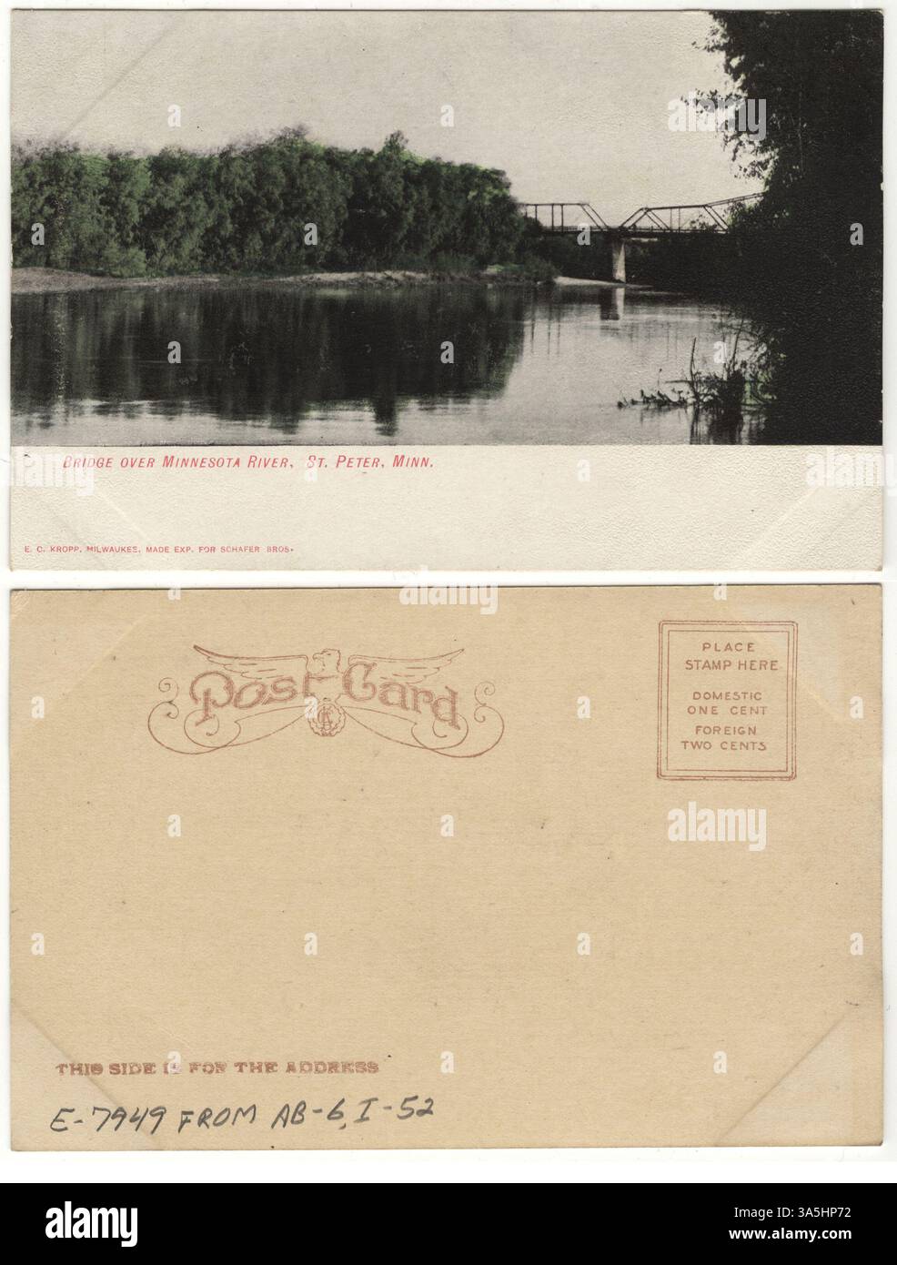 This colorized postcard shows a view of the Broadway Bridge over the ...