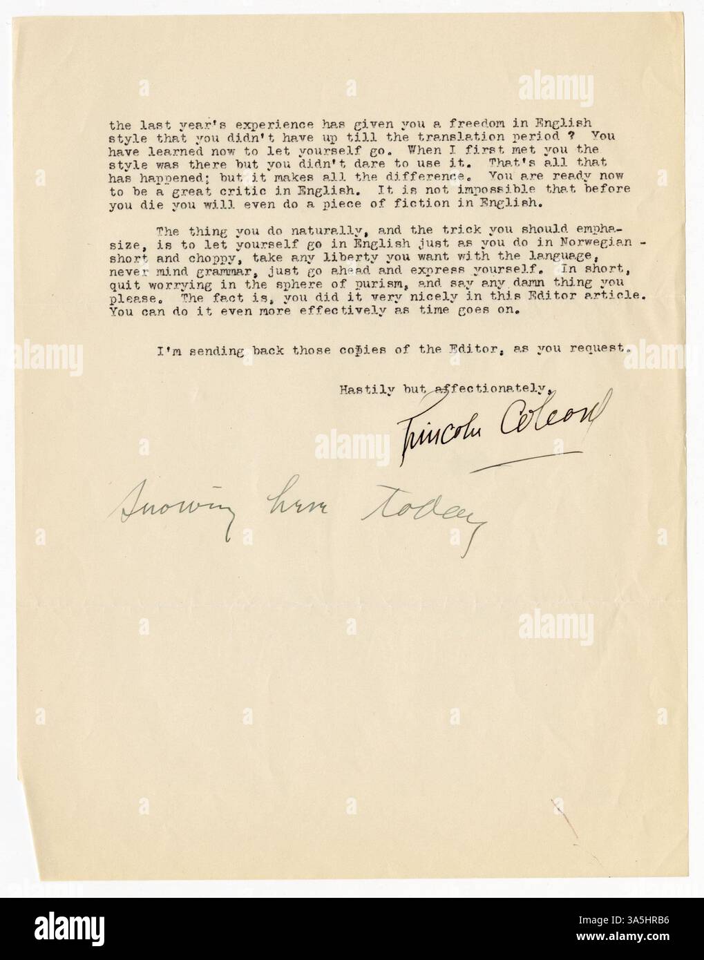 This letter from Lincoln Colcord to Ole Rølvaag, dated December 4, 1927 ...