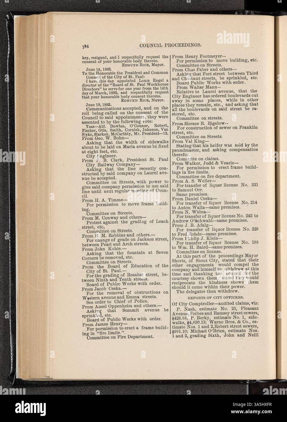 Comprehensive records of the 1882 Saint Paul City Council, documenting ...
