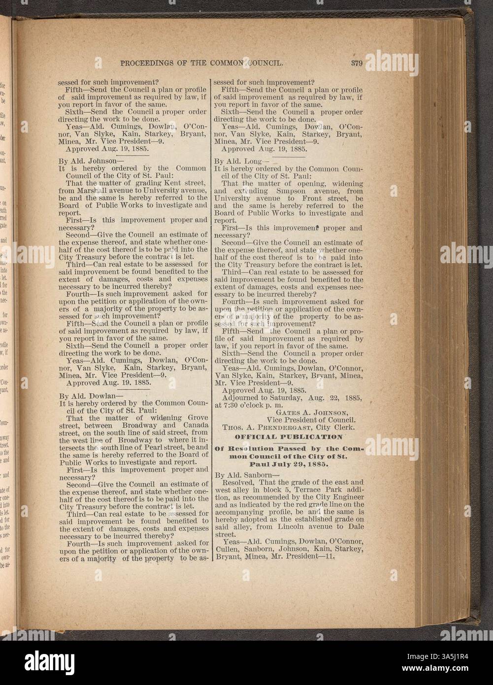 The 1885 minutes from the Saint Paul City Council, preserved at the