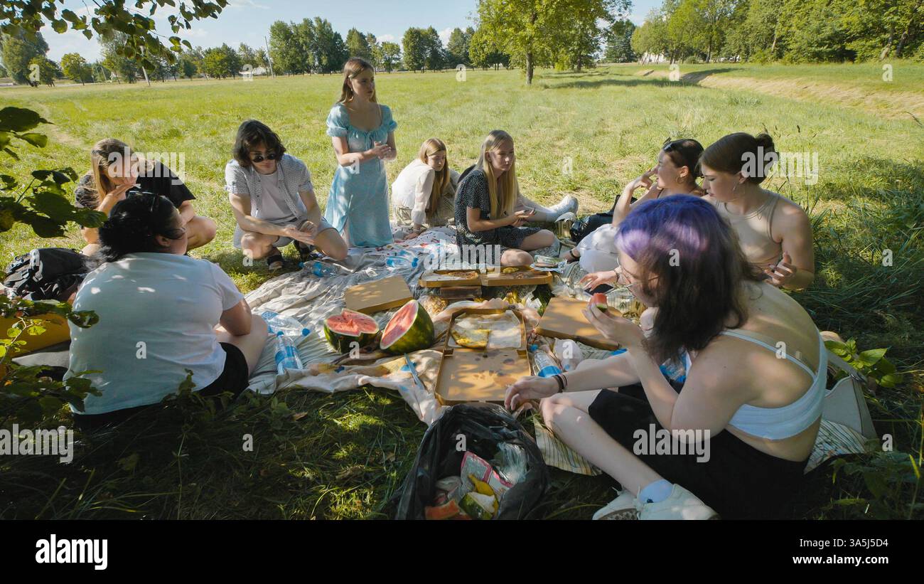 Group of friends having picnic in park hi-res stock photography and ...