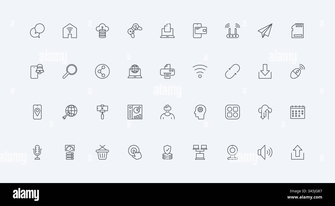 Video, microphone, location, app notification thin black outline ...