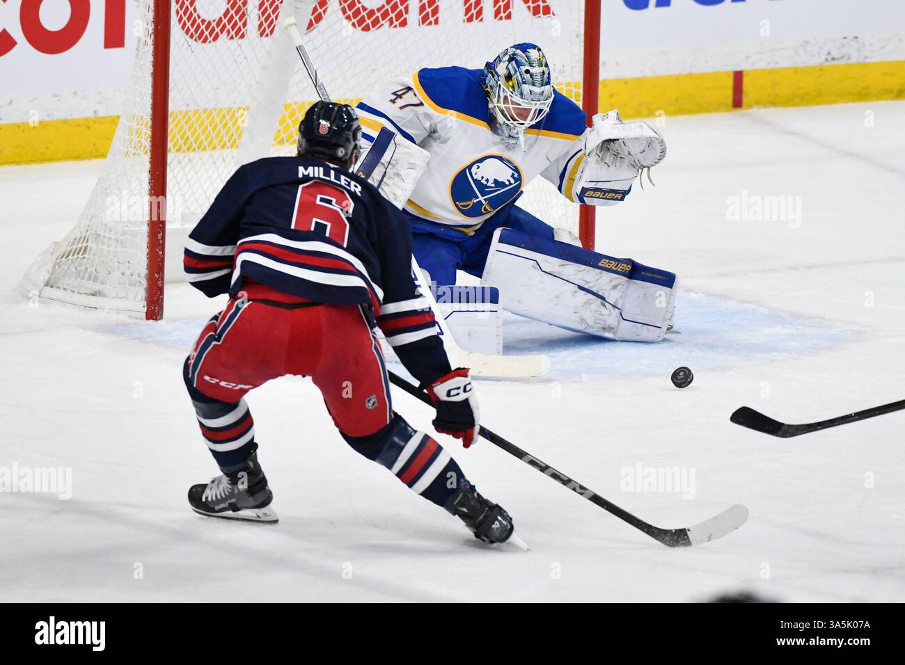 Buffalo Sabres' goaltender James Reimer (47) makes a save against ...