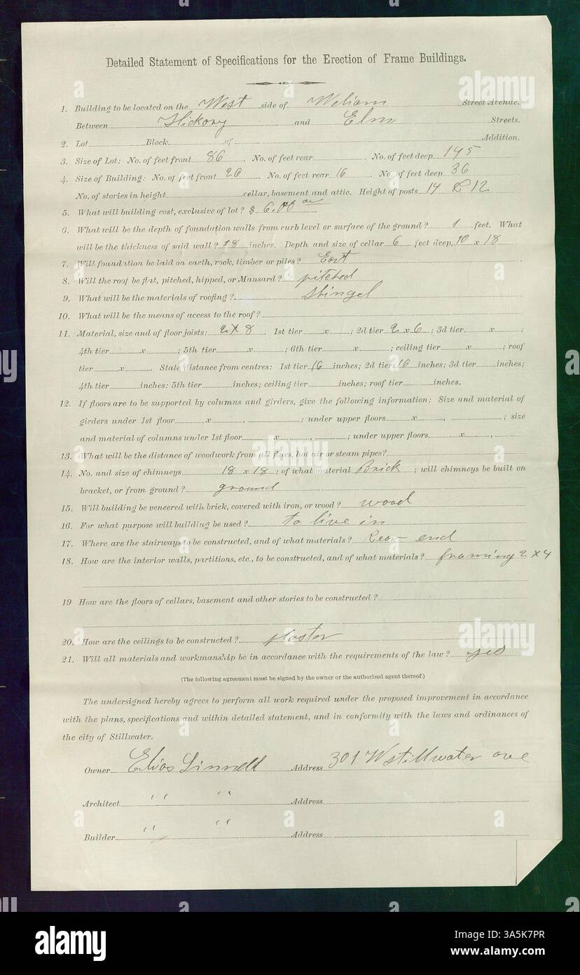 This application, submitted June 2, 1891, requests permission for a new ...