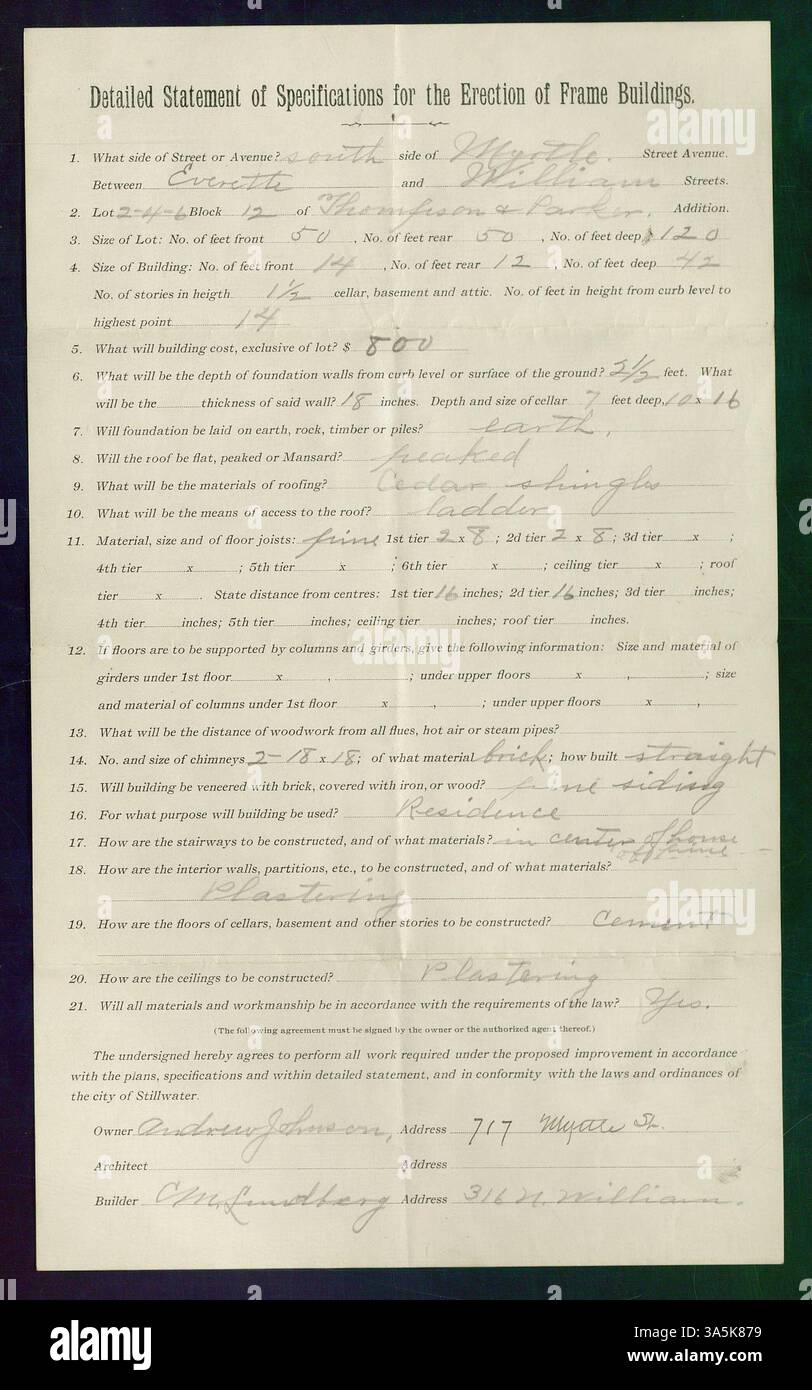 Building permit number 1039, granted on November 1, 1901, allowed the ...