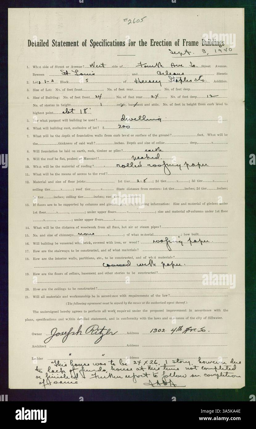 Building permit issued for a new frame building on the west side of ...