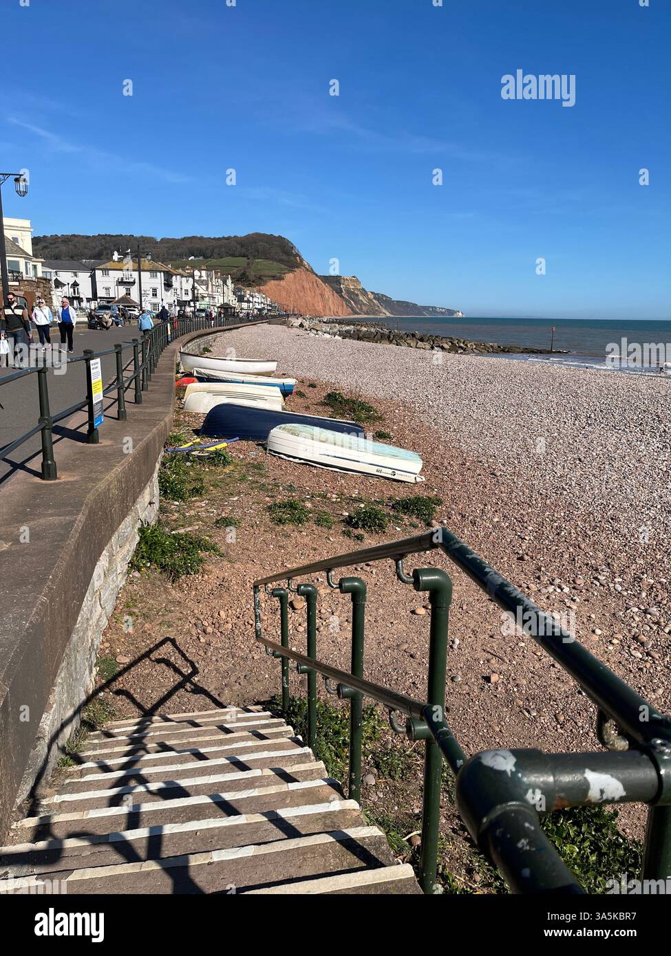 Steps leading down to Sidmouth Beach in Devon - Smartphone Captured Stock Image