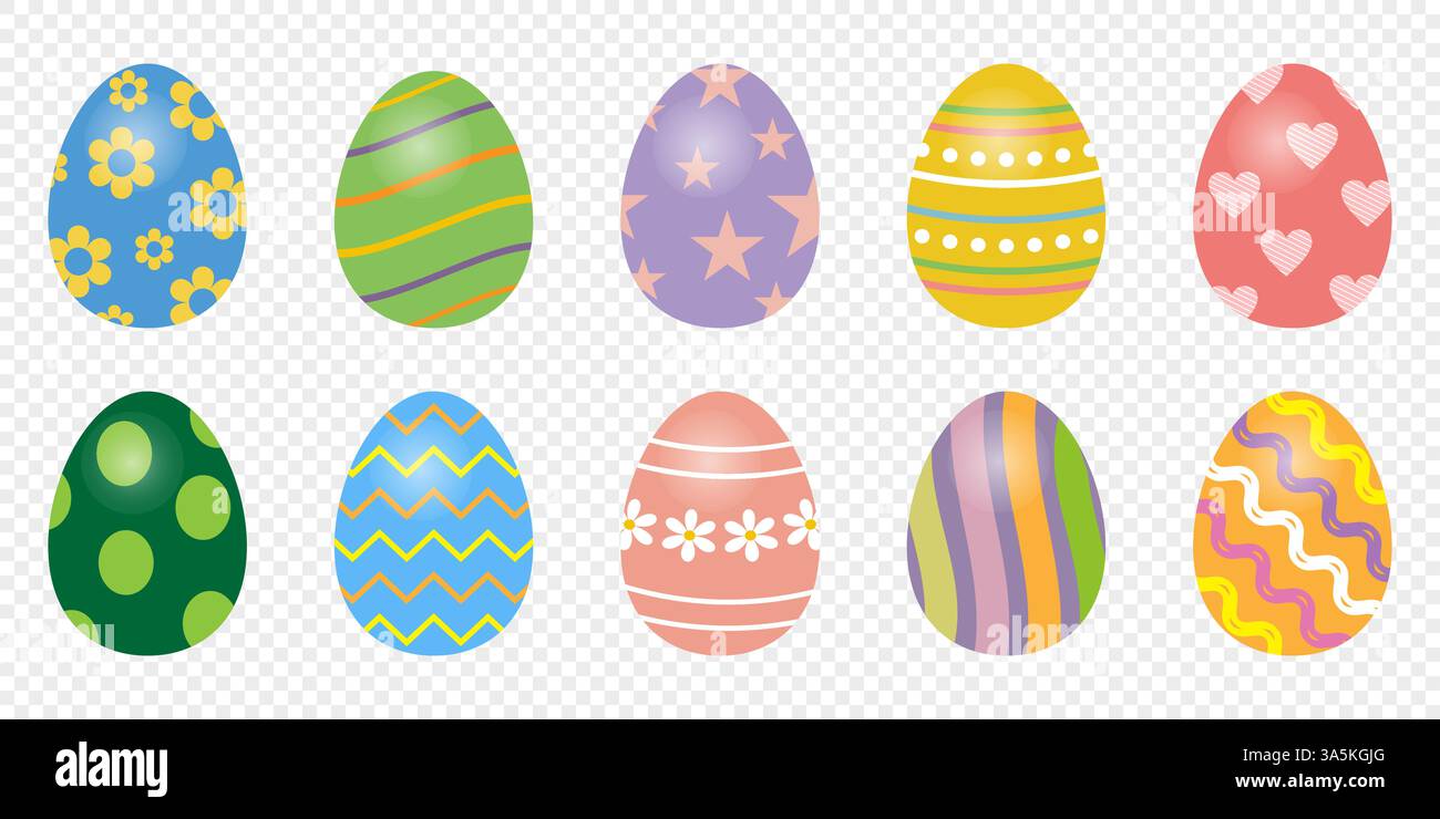 Set of easter eggs on transparent background Stock Vector