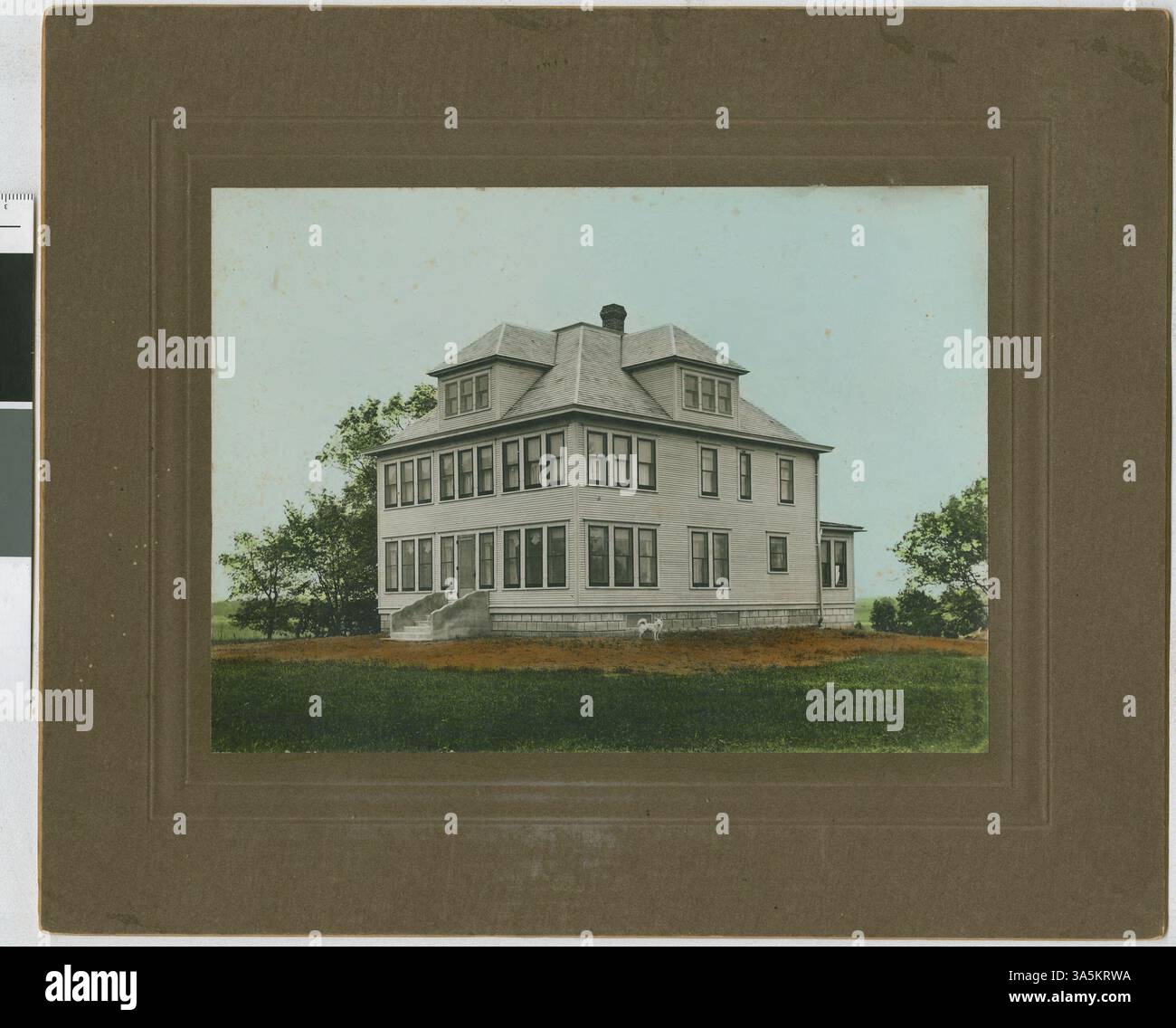 This hand-colored photograph shows the Beise farmhouse in Medo Township ...