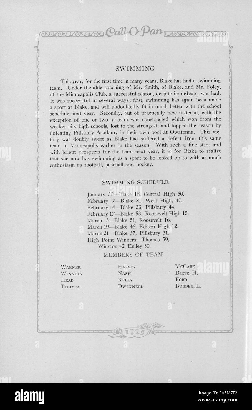 Blake School’s 1925 Call-O'-Pan yearbook highlights major student and ...