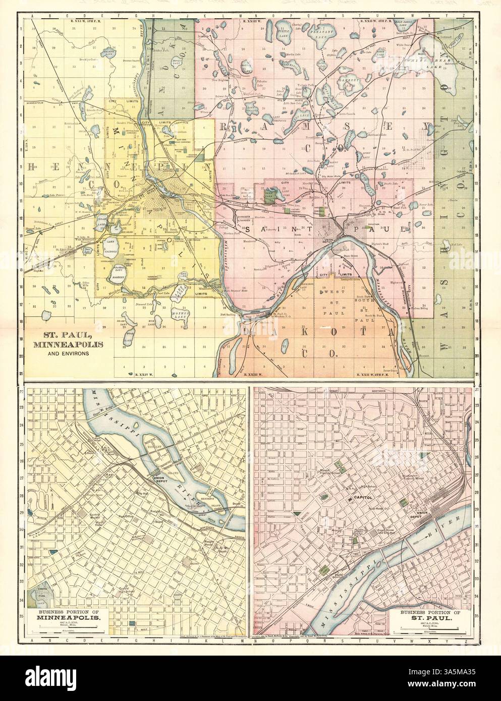 This map shows the greater Twin Cities area, including detailed inset