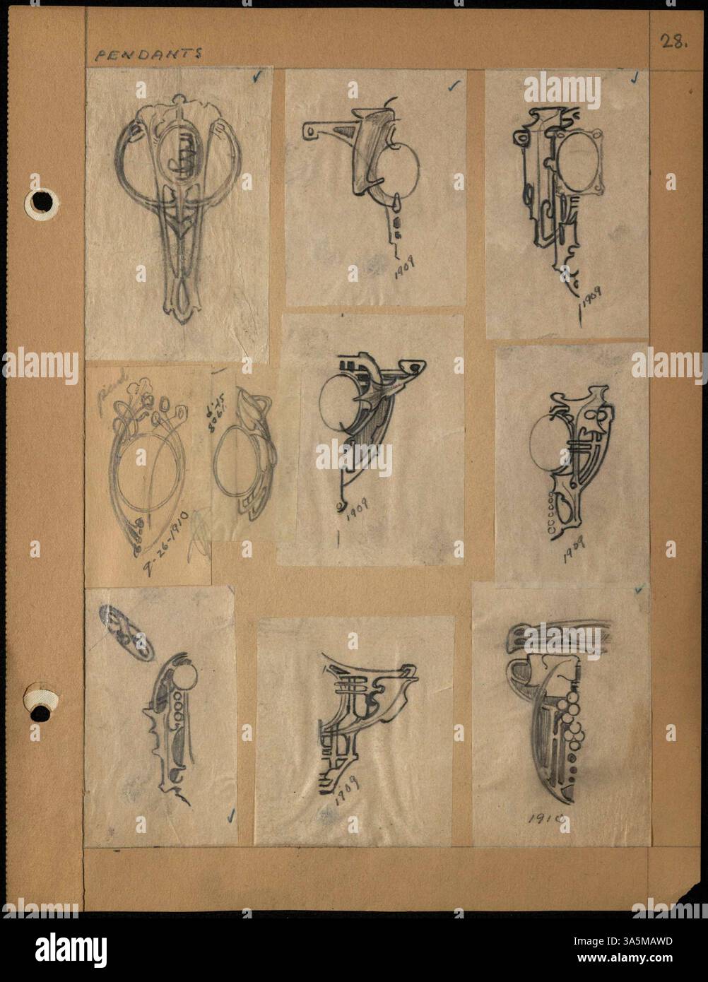 Mary Moulton Cheney's scrapbook includes pencil sketches and colored